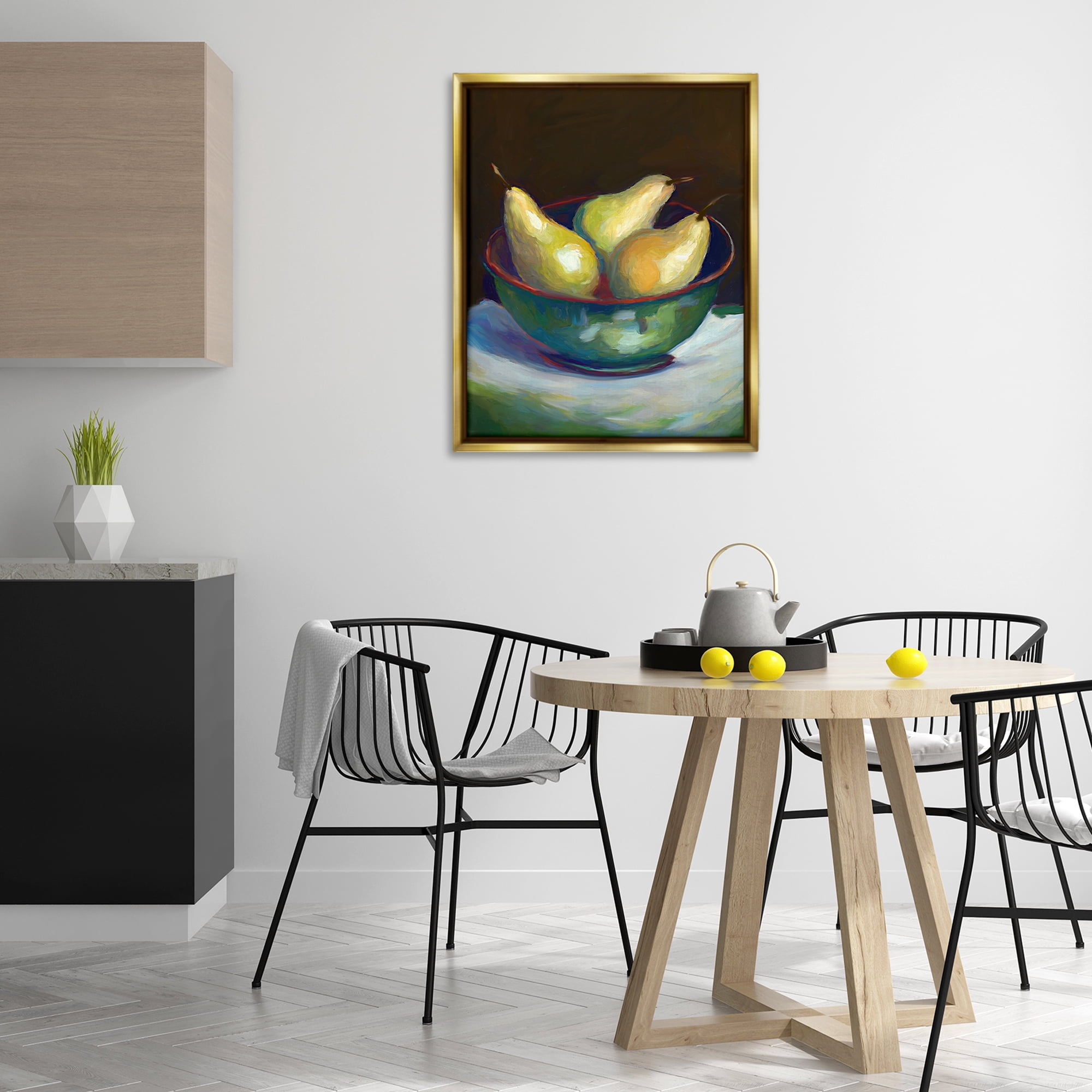Stupell Industries Traditional Pear Bowl Food & Beverage Painting Gold Floater Framed Art Print Wall Art, 25 x 31
