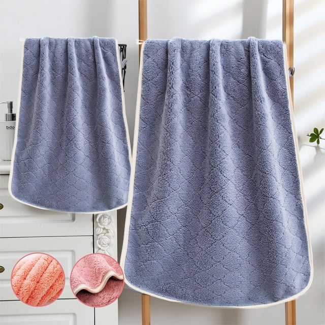 Juego de toallas de baño absorbentes de terciopelo coral para adultos | Toallas suaves y cómodas para el rostro y el baño | Poliéster altamente absorbente | Juego de 2 piezas | Ideal para baño,