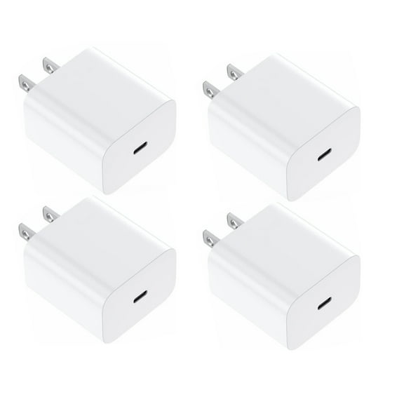 4-PACK 20W USB-C Power Adapter PD Super Fast Wall Charger Adapter Compatible with iPhone 14/13/12 Pro Max/12 Mini/11, Galaxy S23/S22/S21/S20 Ultra S10/S9/S8/ Note, Pixel 6/5/4, iPad Pro, White