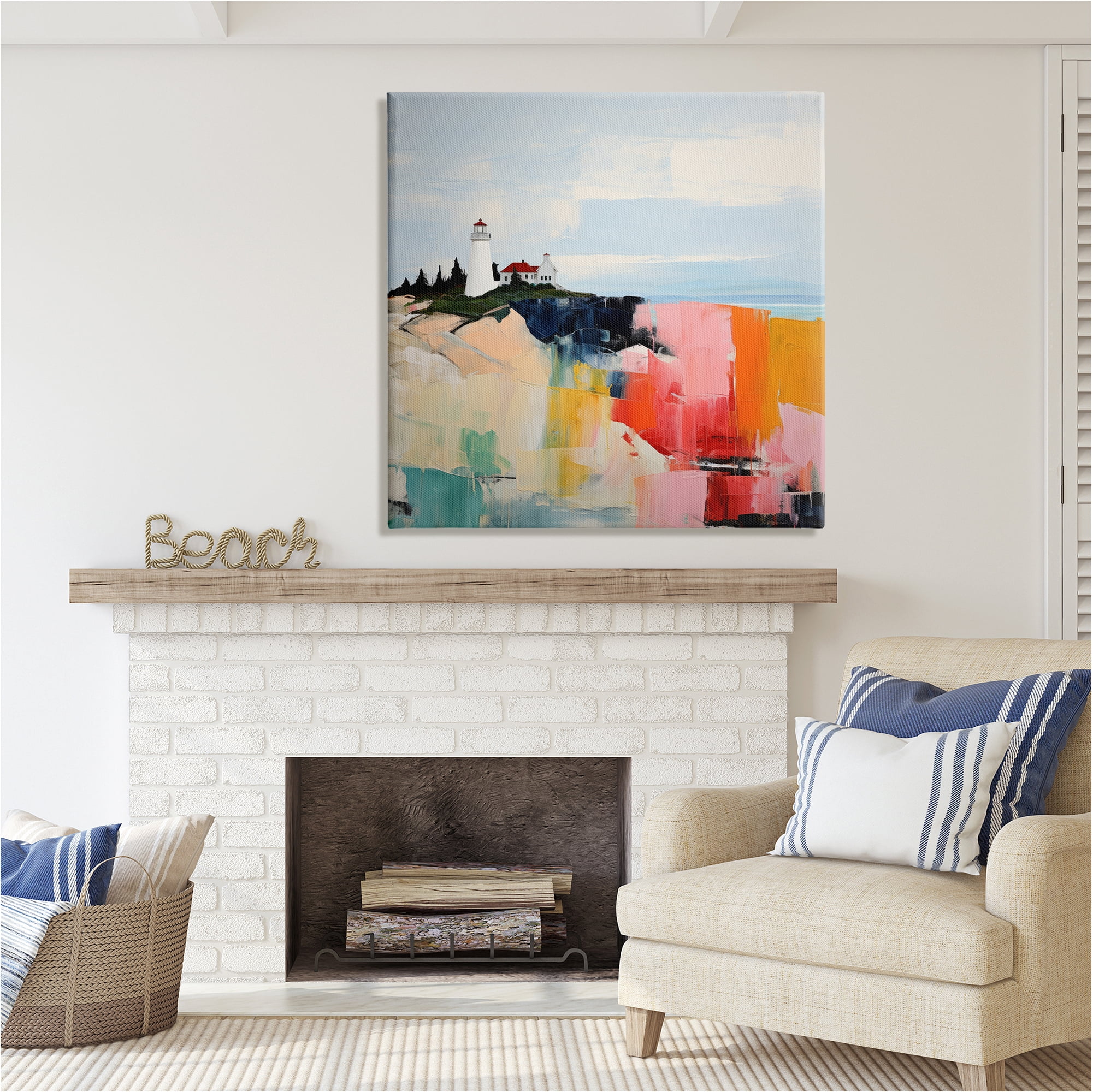 Stupell Industries Abstract Lighthouse View Landscape Painting Gallery Wrapped Canvas Art Print Wall Art, 36 x 36