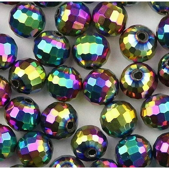 U8MO 10mm Pretty Faceted Multi-color Crystal Quartz Round Loose Beads 14"