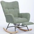 thumbnail image 3 of PAPROOS Rocking Nursery Chair with Footrest, Upholstered Glider Chair with High Backrest and Side Pocket, Teddy Fabric Rocker Accent Armchair for Nursery Bedroom Living Room, Green, 3 of 10