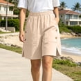 thumbnail image 2 of 2026 Womens Summer Shorts with Pockets 100% Cotton Cargo Style Button Detail Shorts Elastic Waist Wide Leg Bottoms, 2 of 6