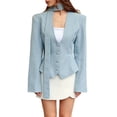 thumbnail image 1 of Blazer de Larga con Cuello en V para Mujer, Estilo Blazer, Ideal para el Trabajo o para Ocasiones Formales e Informales. Corte Ajustado y Cinturón. Azul M, 1 of 10