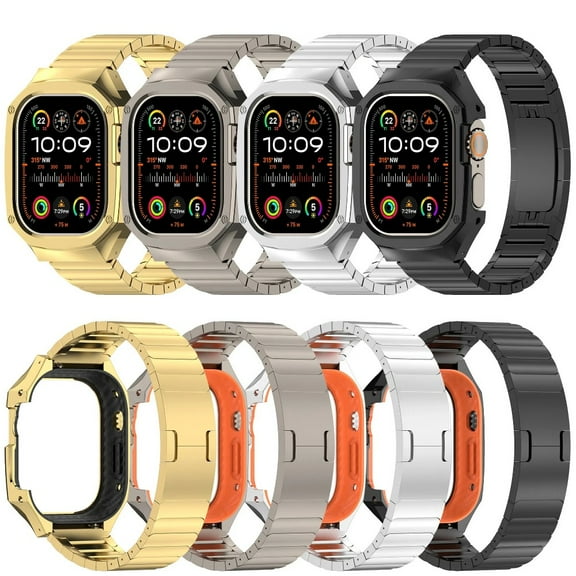 Stainless Steel Link Bracelet Watch Band with Case Compatible with Apple Watch band Ultra 2 1 49mm, Rugged Strap with Metal Protective Bumper Cover for iWatch Series Ultra 2 1 49mm Bands Men