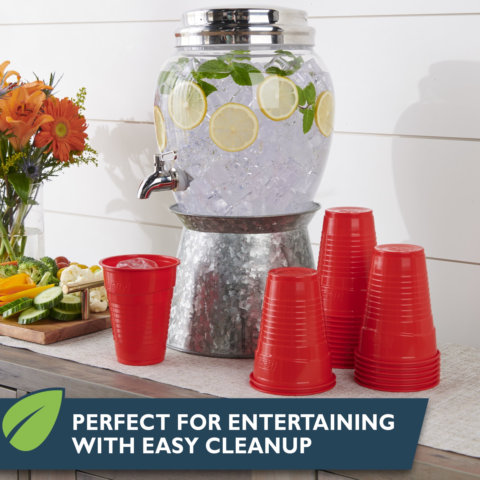 (3 pack) Hefty ECOSAVE Compostable Party Cups, Red, 18 oz., 16 Count