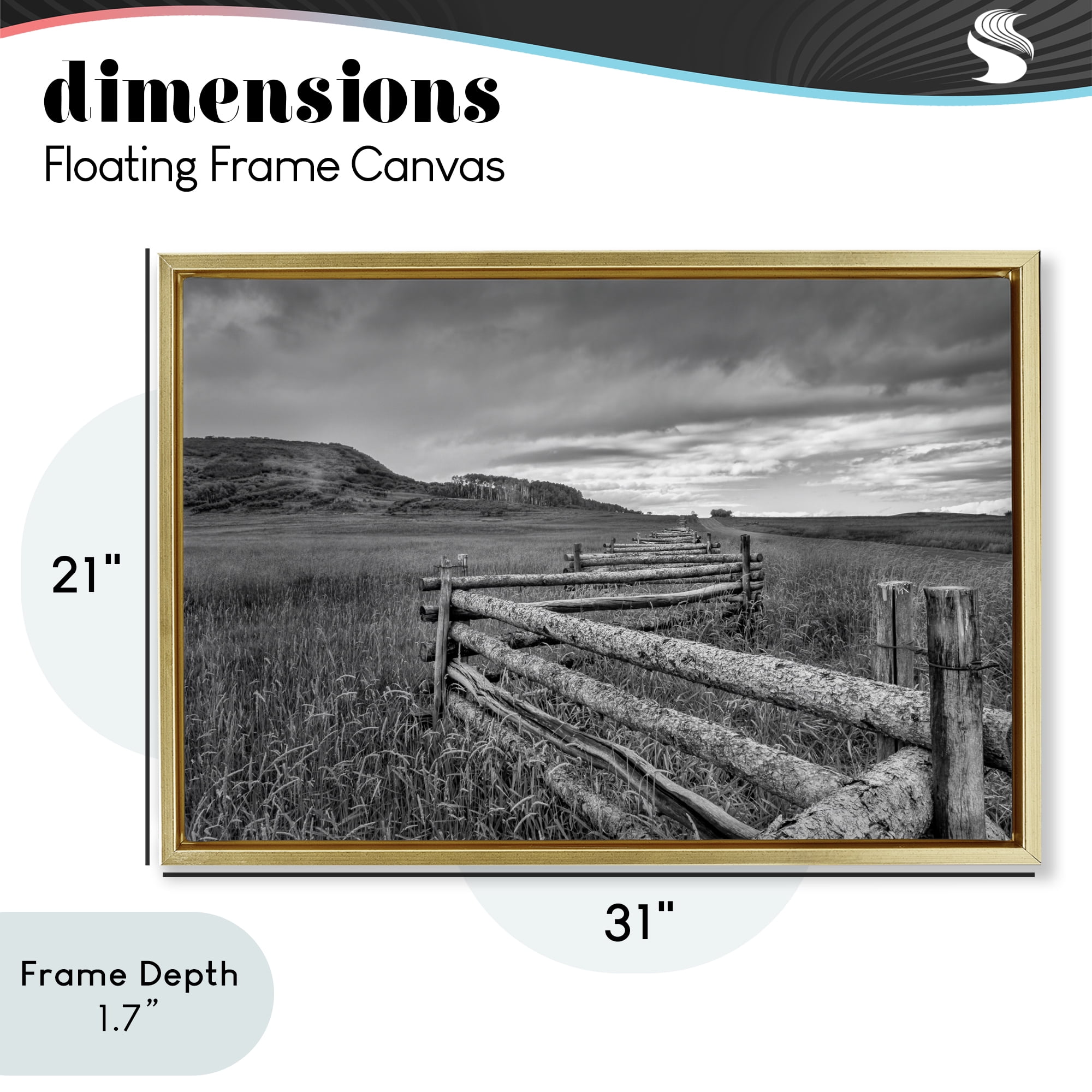 Stupell Industries Weathered Fence to Distant Horizon Gold Framed Floater Canvas Wall Art, design by Jon Evan