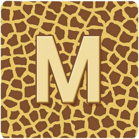 Monogram - Giraffe Foam Coasters, Initial Letter M - Set 4, 3.5 x 3.5 In.