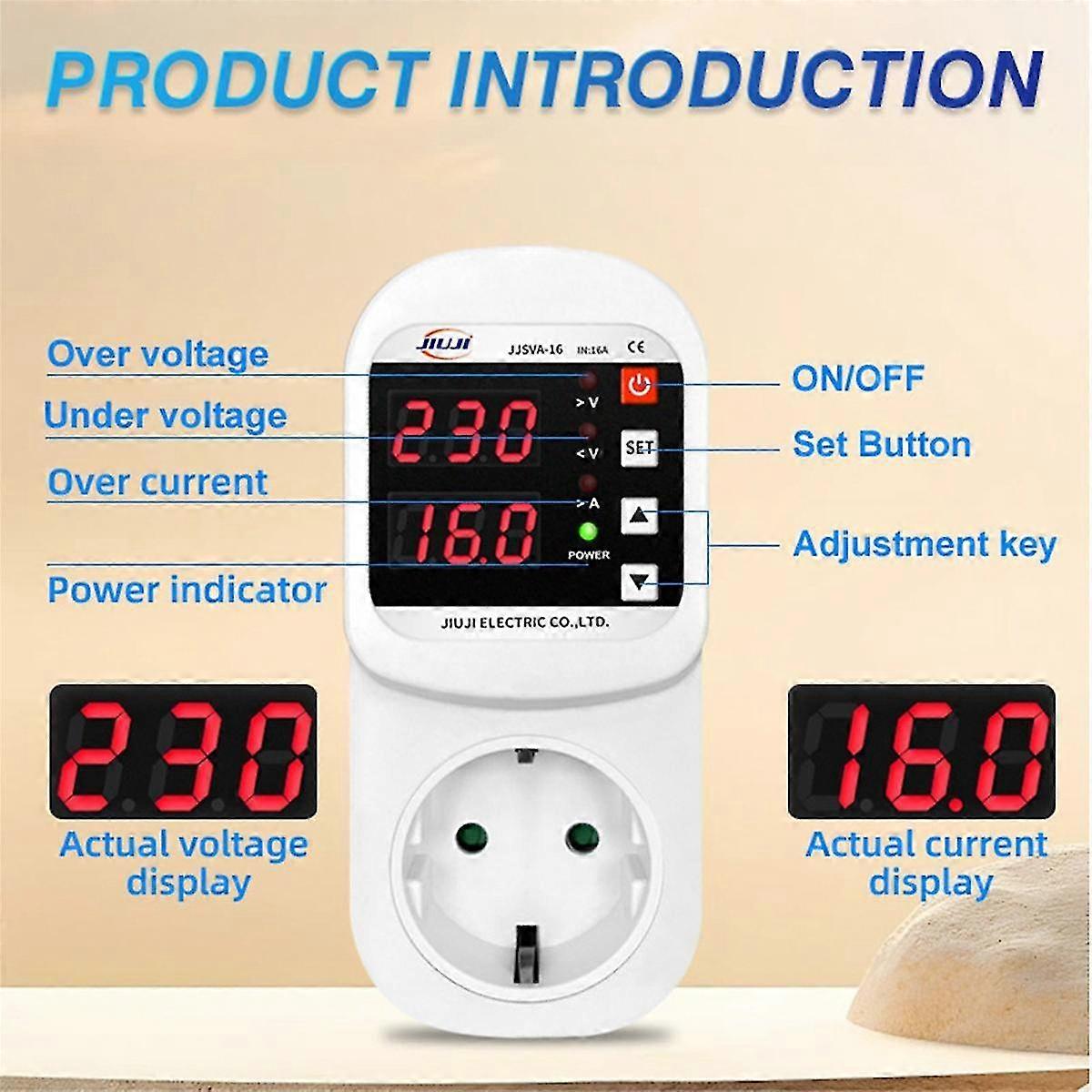 Automatic Voltage Current Protector Socket Ac230-300v Adjustable 16a ...