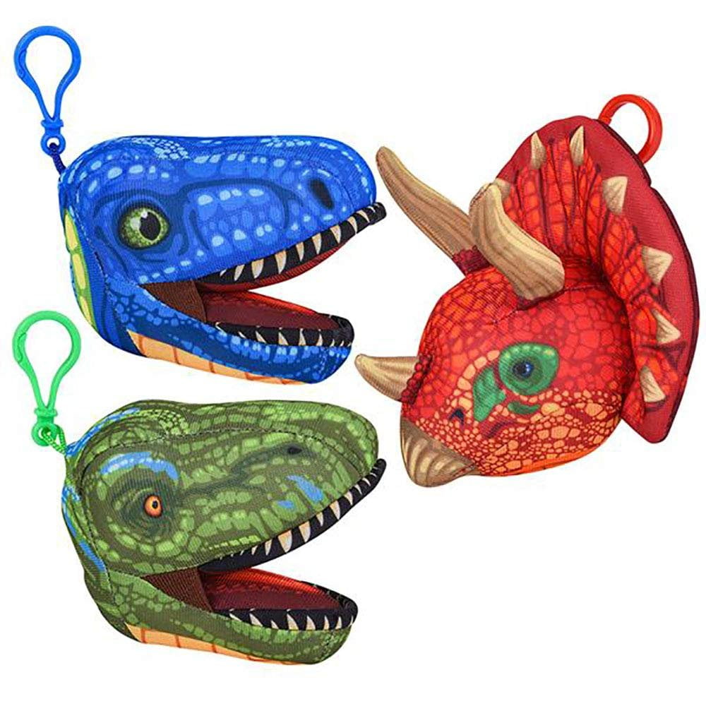 5â Dinosaur Head Keychain - 6 Pack Mini Backpack Hook - Keyring for Bag and Belt Loop Accessory