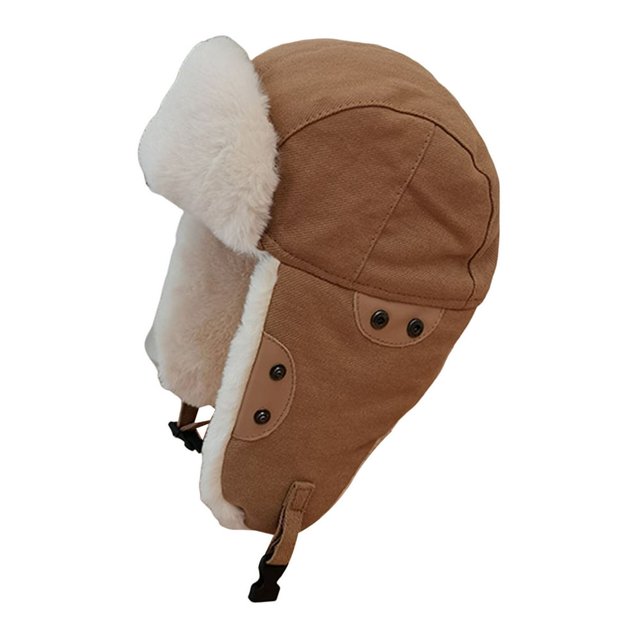 Bomber Hat Brimless Snap Button Plush Lining Solid Color Winter Cold Proof Thicken Earflap Cap for Outdoor Cycling Skiing Riding