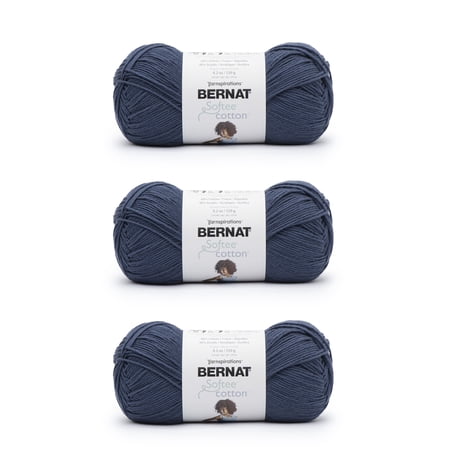 Bernat Softee Cotton Seaside Blue Yarn - 3 Pack of 120g/4.25oz - Nylon - 3 DK (Light) - 254 Yards - Knitting/Crochet