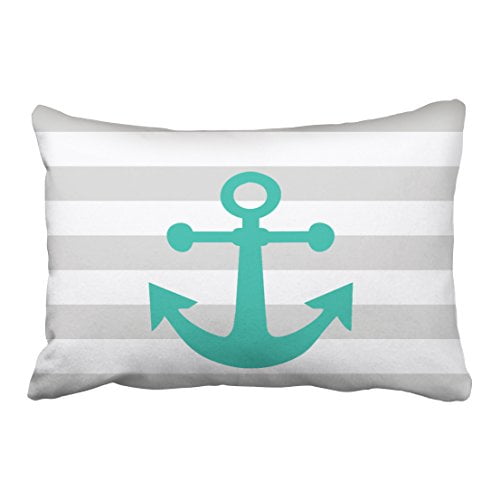 RYLABLUE Rectangl Throw Taies d'Oreiller Rétro Marine Gris Rayures Turquoise Ancre Taies d'Oreiller Polyester 20 x 30 Pouces avec Fermeture à Glissière Cachée Maison Canapé Coussin Décoratif Taie d'Oreiller