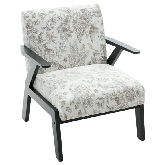 Mid-Century Modern Accent Chair Upholstered Armchair with Embroidered Fabric and Wooden Legs, Beige