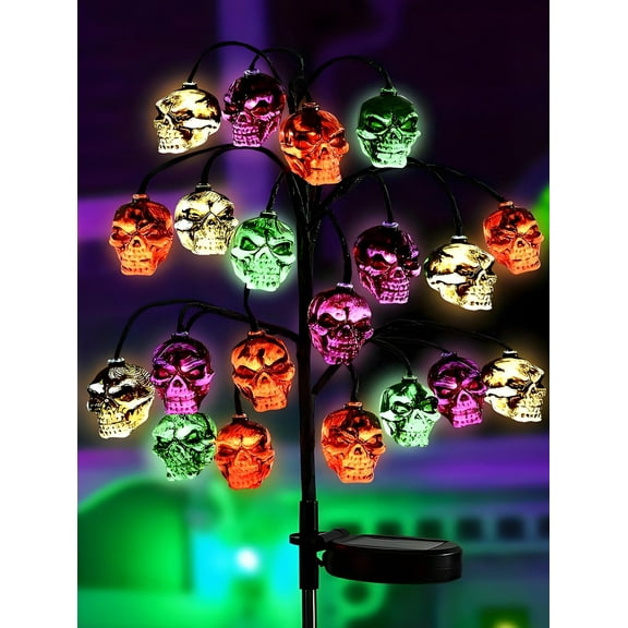 NIETEIN Solar Halloween Outdoor Decorations, Led Skull Lights, Garden Pathway Lights