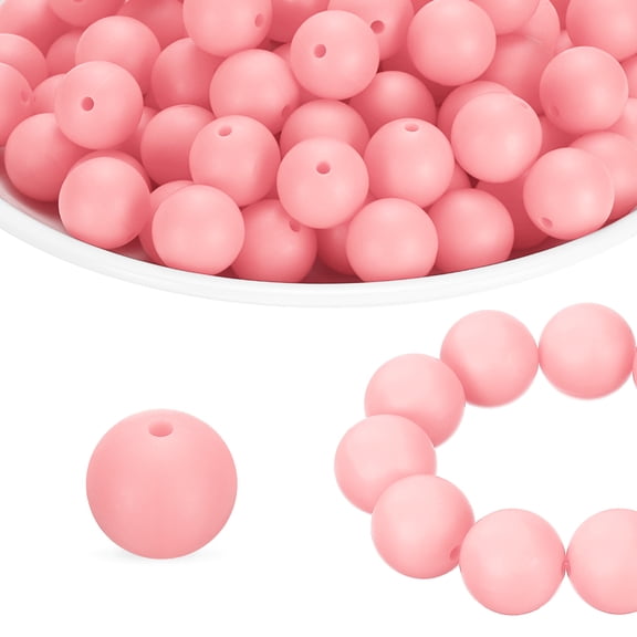 180Pcs Silicone Beads 9mm Round Rubber Focal Beads Bulk for Pens Keychain Bracelet Necklace DIY Crafts Making, Light Pink