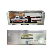 1966 Chevrolet C10 Fleetside Truck Silver Metallic with Brown with Camper American Classics 1/24 Diecast Model Car by Motormax