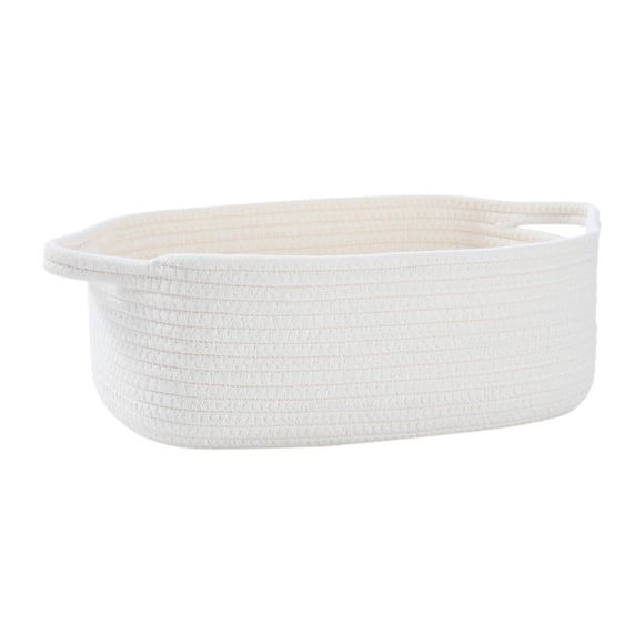 Cesta de cuerda de algodón, cesta de estante, cesta decorativa, cesta de almacenamiento para bebé, perro, juguetes, kits de costura, cosméticos, dormitorio, mesa de centro. blanco