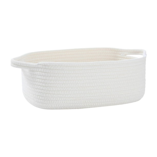 Cesta de cuerda de algodón, cesta tejida, organizador decorativo con asas, cesta debajo del estante para controles remotos, juguetes de bebé y más. blanco