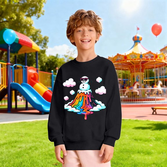 Girls Sweatshirt Kids Graphic Loose Crew Neck Long Sleeve Pullover Hoodless Sweatshirt Black 5-6 Years
