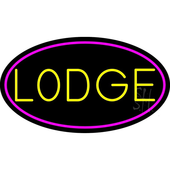 Yellow Lodge With Pink Border LED Neon Sign 13 x 24 - inches, Black Square Cut Acrylic Backing, with Dimmer - Bright and Premium built indoor LED Neon Sign for Defence Force.