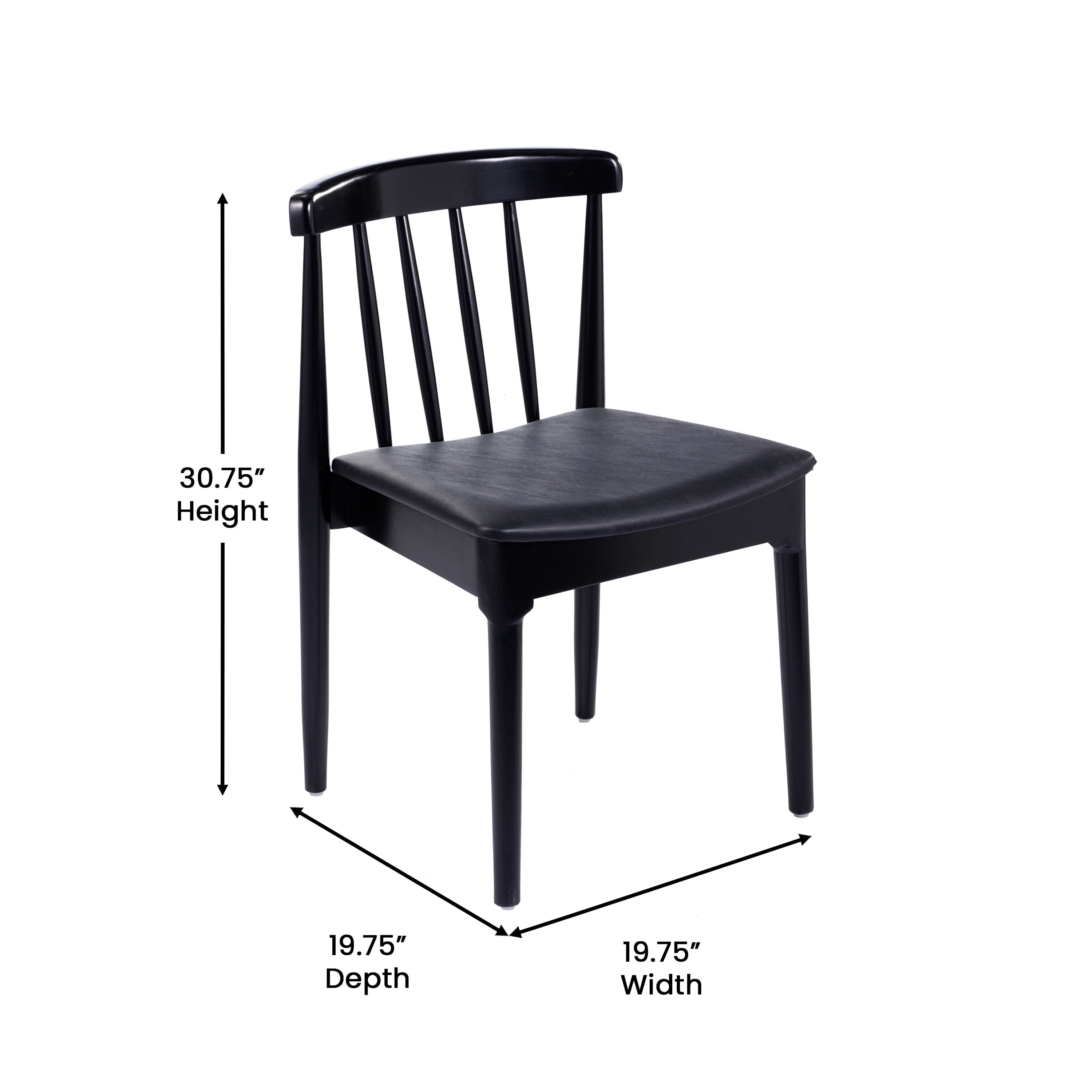 Emma + Oliver Set of 2 Solid Wood Dining Chairs with Spindle Backrests and Vinyl Seats, Black/Black