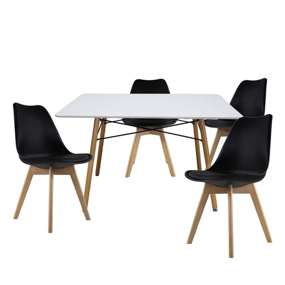 Set de Comedor Oslo Mundo In Melamina 120 Blanco 4 Sillas Frankfurt Negro Minimalista