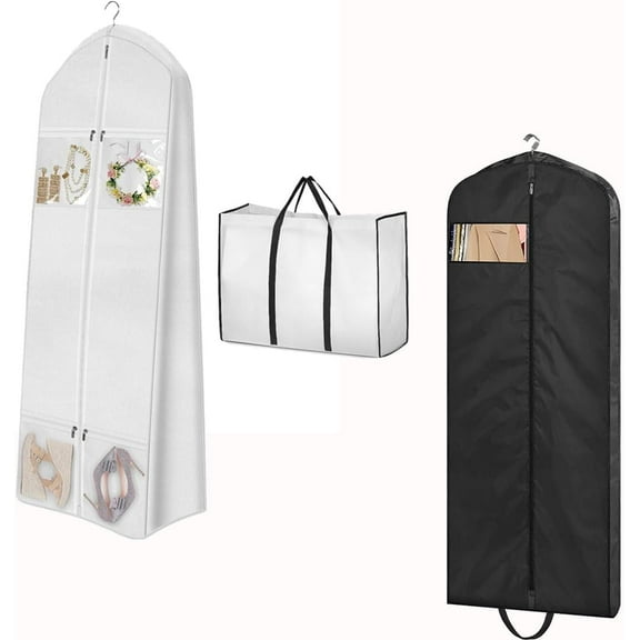 Portable 70" Wedding Dress Garment Bag 65" Gusseted Hanging Garment Bags