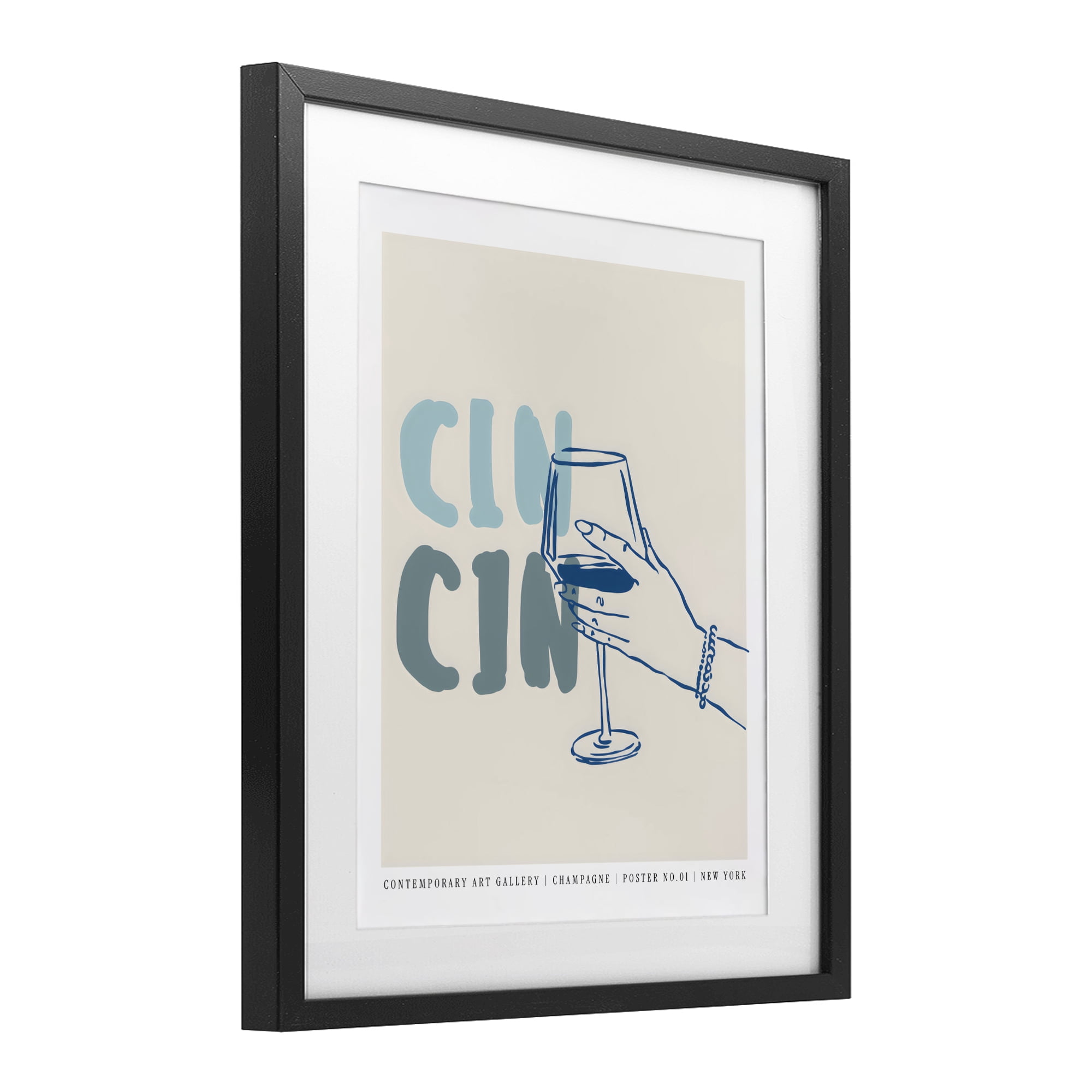 Stupell Industries Cin Cin Blue Champagne Toast Black Framed Print Under Glass, design by The Prints Vibe