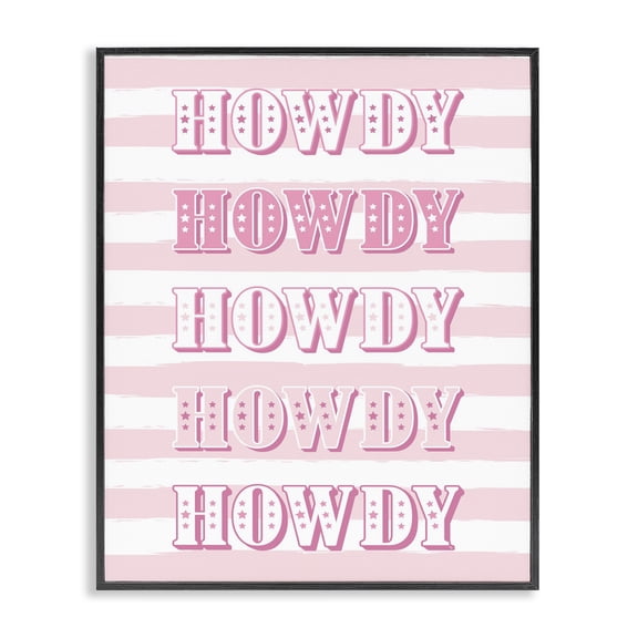 Stupell Industries Eclectic Howdy Pink & White Stripes Black Framed Giclee Art, 11 x 14, by Martina Pavlova
