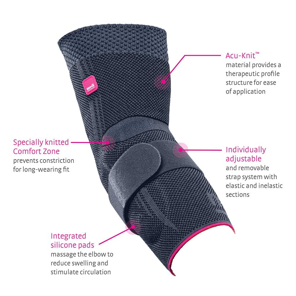 Medi Epicomed Elbow Support w/Accu Pressure Silicone Insert Silver VI K400216