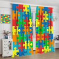 thumbnail image 4 of Abstract Kitchen Curtains, Colorful Puzzle Pieces Fractal Children Hobby Activity Leisure Toys Cartoon Image Window Drapes Set 2 Panels,84x84 Inches, 4 of 8