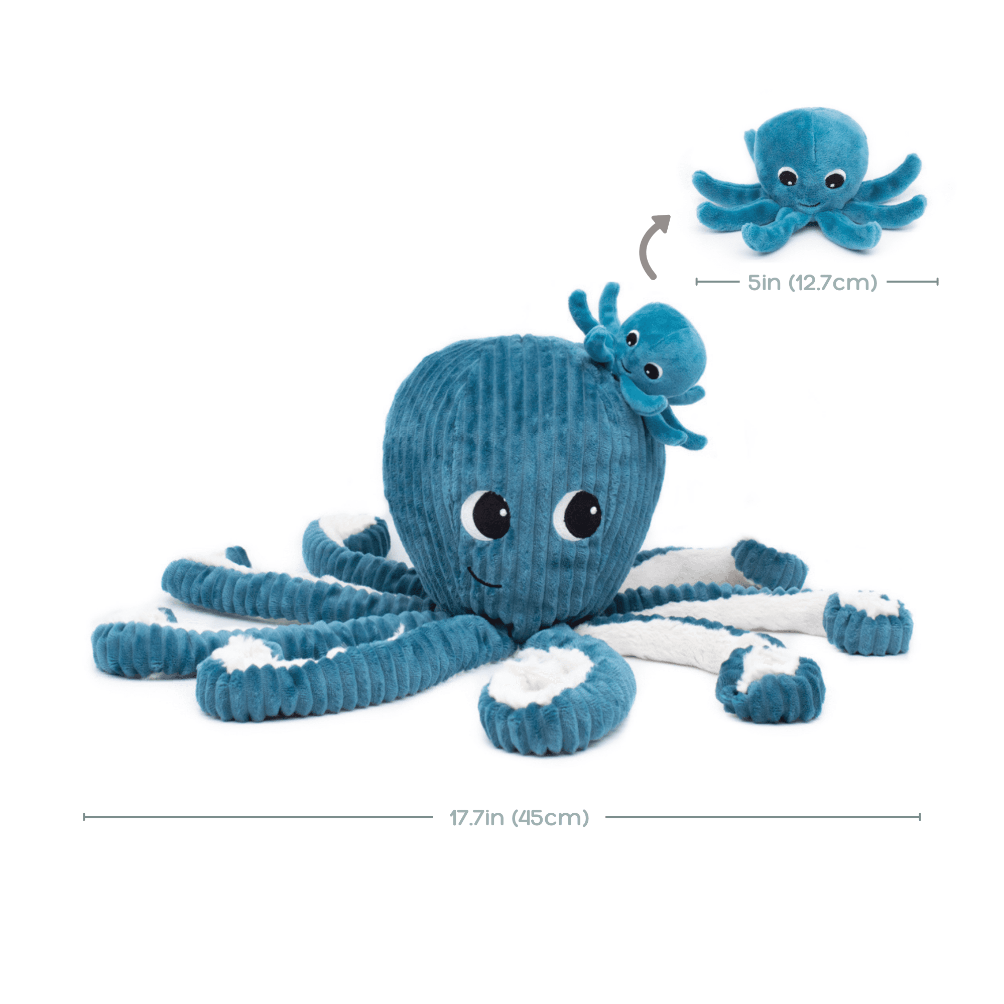 Les Ptipotos Octopus Mom & Baby Plush Stuffed Animal Set & Eco-Friendly Toy in Blue