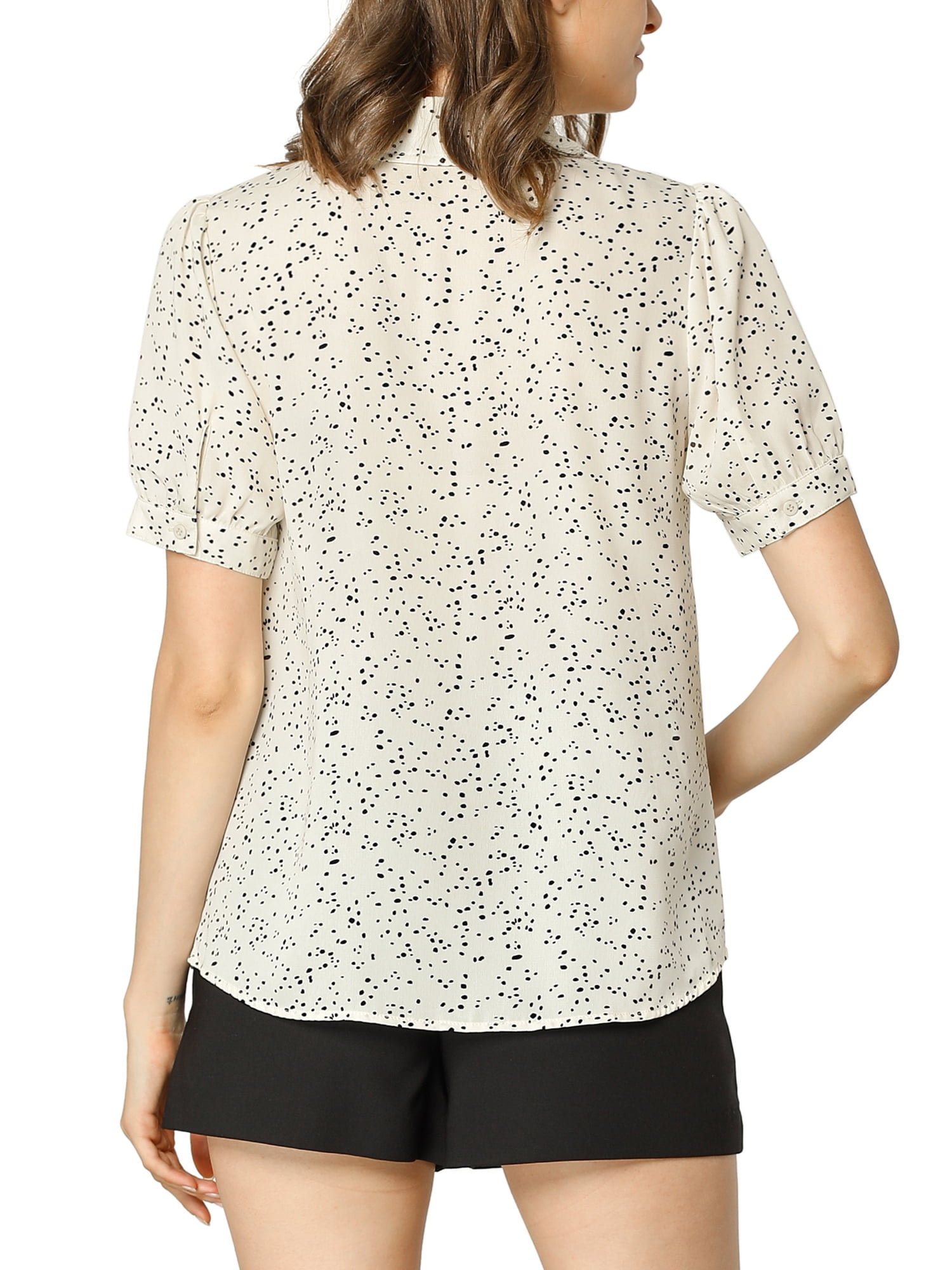 DARING DIVA Women's Polka Dots Tie Bow Chiffon Blouse XL Cream White-Dots