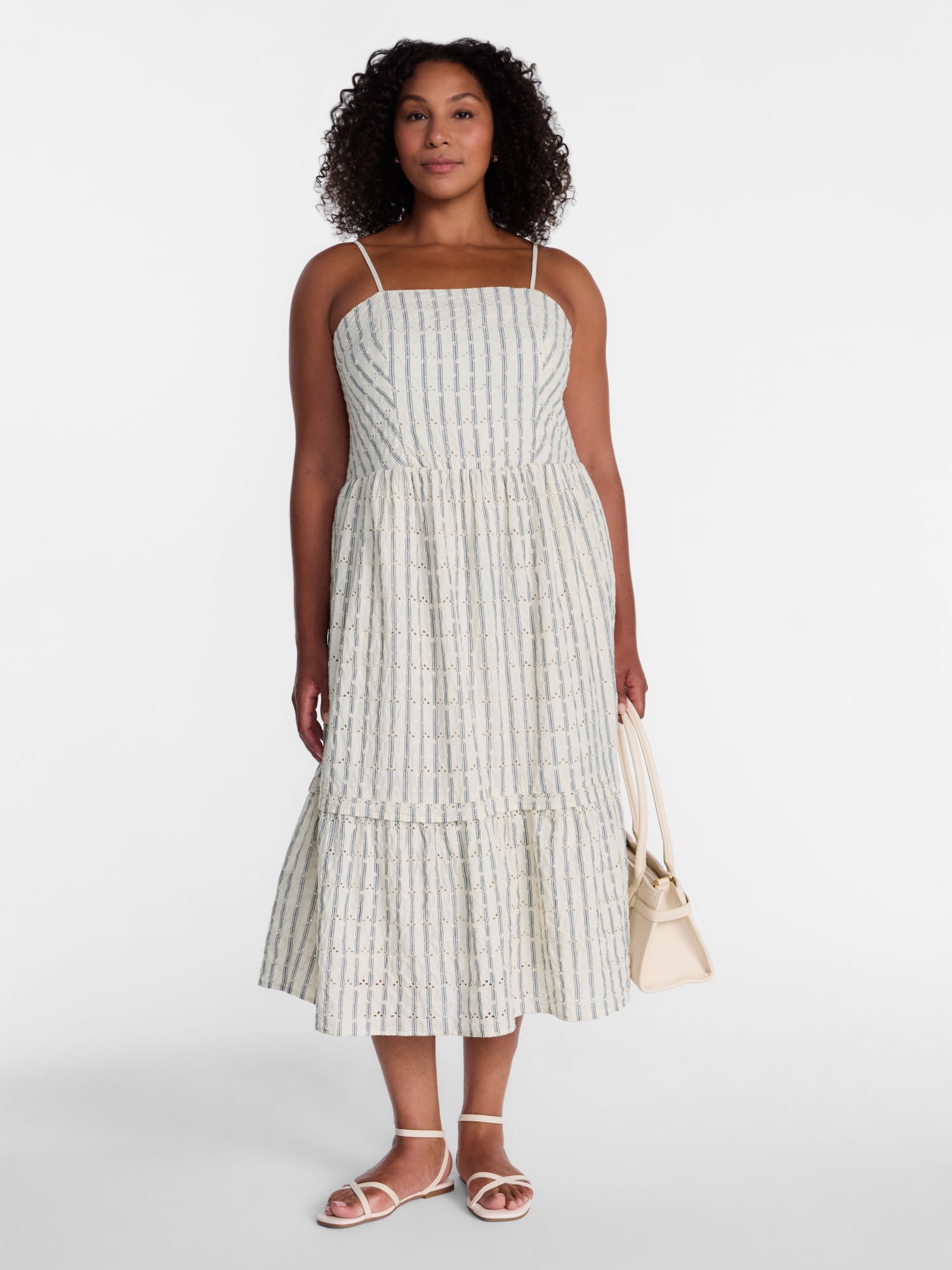 Time and Tru Women's Sleeveless Eyelet Cotton Midi Dress, Sizes XS-XXXL