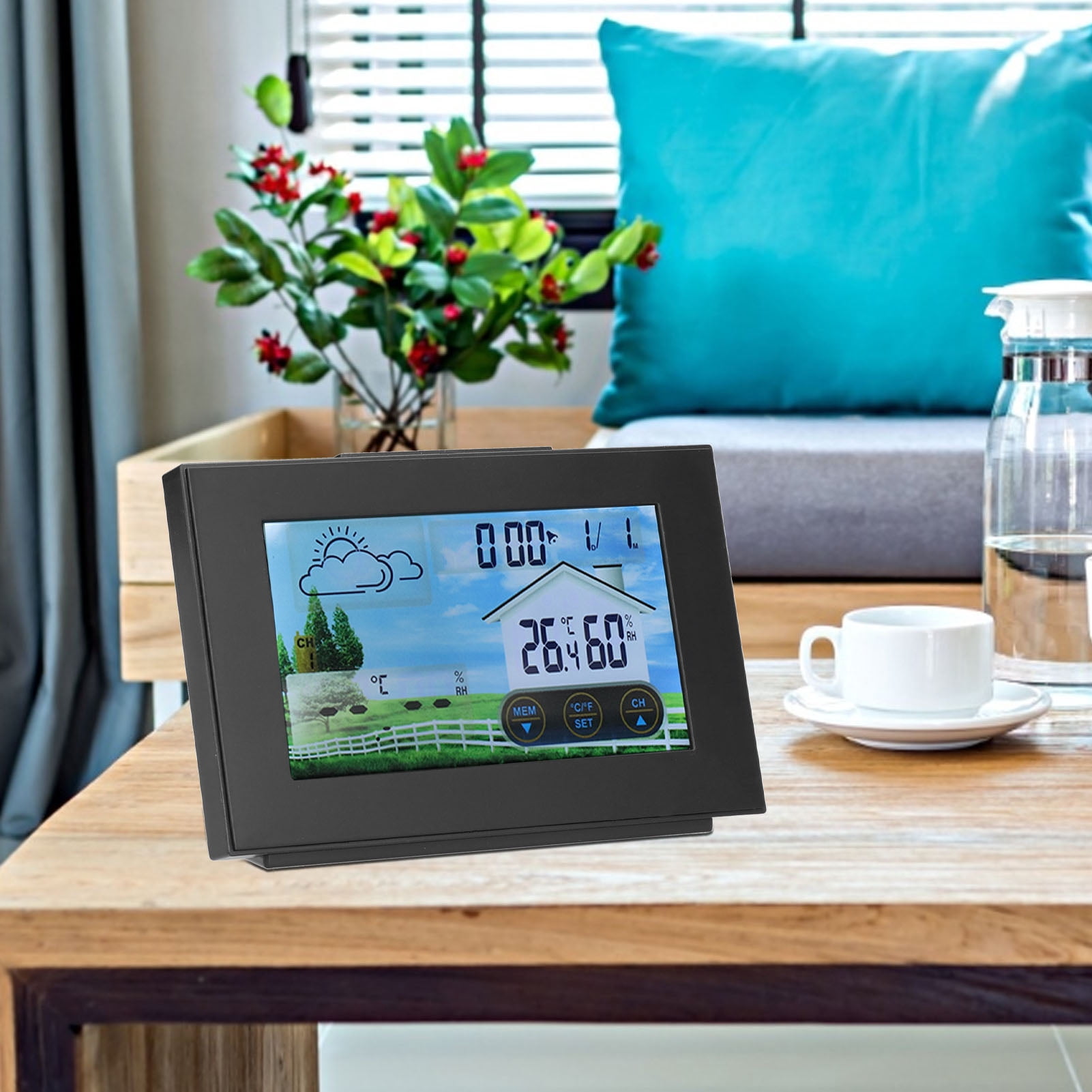 YAHHU Weather Station with Color Touch Screen, Wireless Indoor Outdoor Thermometer Hygrometer Alarm Clock (5.9 inches / 15 cm)