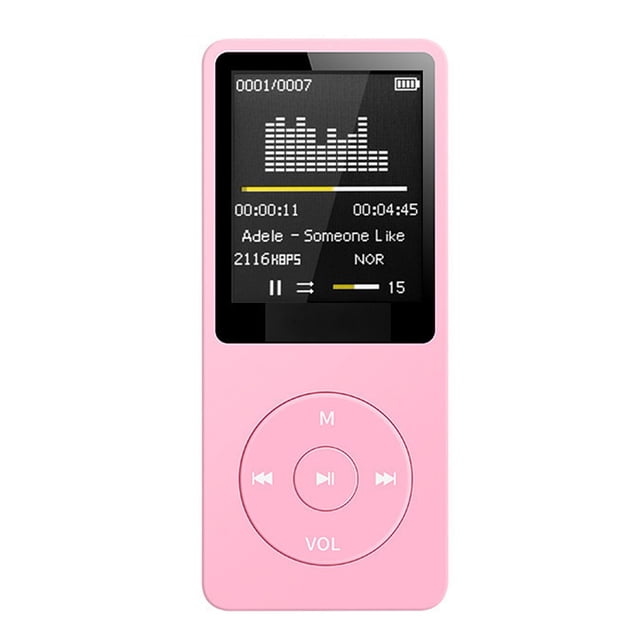 Matsuzay Reproductor de MP3, recargable, registro de conducción de ruido, pantalla de visualización, reproductores multimedia sin pérdidas, Cables de audio/vídeo Rosado