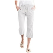 XIUH Capri Pants For Women Solid Color High Waist Straight Pants Casual Loose Plus Size 7-Point Pants