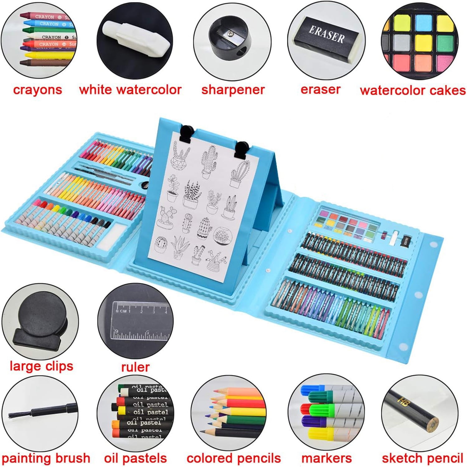 208 Pcs Art Supplies for Kids,Bexikou Drawing Art Kit Painting Art Set for Girls Boy, Art Kit Gift Box with Trifold Easel, Includes Pastels, Crayons, Colored Pencils, Coloring Book, Scissors