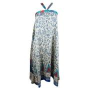 Mogul Magic Beach Wrap Skirt Off-White Printed Silk Sari Reversible Sarong Dress