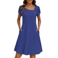 thumbnail image 5 of Admvng Women's Dresses Short Sleeve Square Neck Pocket Stretchy Casual A-Line Dress, 5 of 9