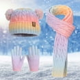 thumbnail image 2 of BRICH Colorful Kids Winter Hat Scarf Gloves Set Pom Pom Beanie Hat Knit Long Scarf Warm Lined Mittens Gloves Multicolour One Size, 2 of 6