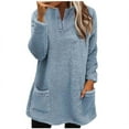 thumbnail image 3 of Yeaiivve Winter Thermal Sweatshirt for Women Fuzzy Sherpa Pullover Cozy Fleece Loungewear Tunic Tops with Pockets Blue S, 3 of 6