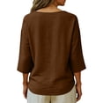 thumbnail image 5 of Gauze Tops Womens Summer Casual Linen Cotton Tunic Blouse 3/4 Sleeve Flowy V Neck Peasant Shirts Beach Tropical Vacation Tees Coffee L, 5 of 8