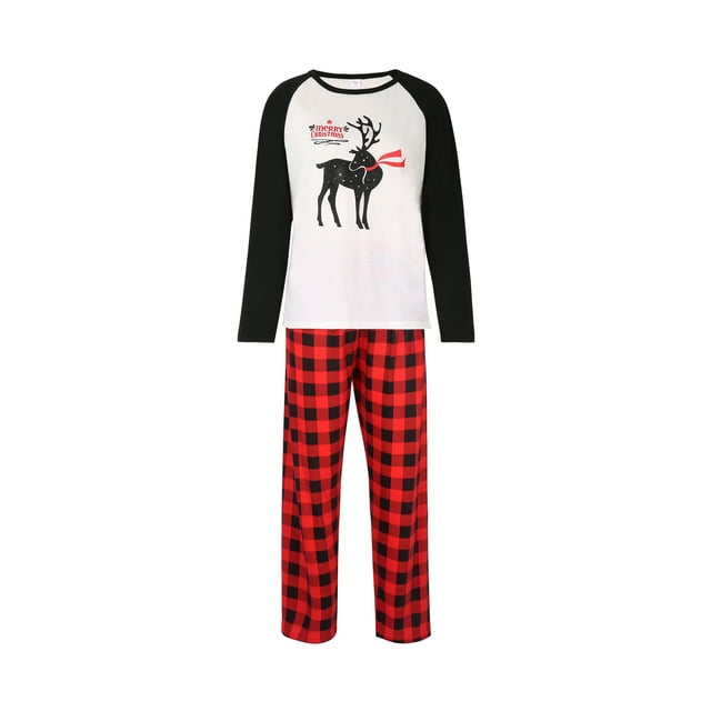 Kmbangi Hauts Raglan de Noël avec Rennes et Pantalons à Carreaux Pyjamas Parent-Enfant