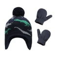 thumbnail image 1 of Minnieouse Sombrero Guantes Kit Diseño de orejeras Manoplas de punto para niños con patrones de dinosaurios Animal Accesorios de invierno Regalo de Año Sombreros Pasto verde S 1-2 ans Minnieouse AP009413-16B, 1 of 6