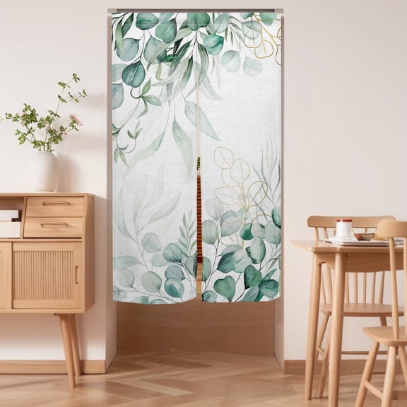 Green Noren Doorway Curtain,Green Leaves Japanese Door Curtain Bedroom Partition Kitchen Divider Bathroom Door Decor,33.5"x59"