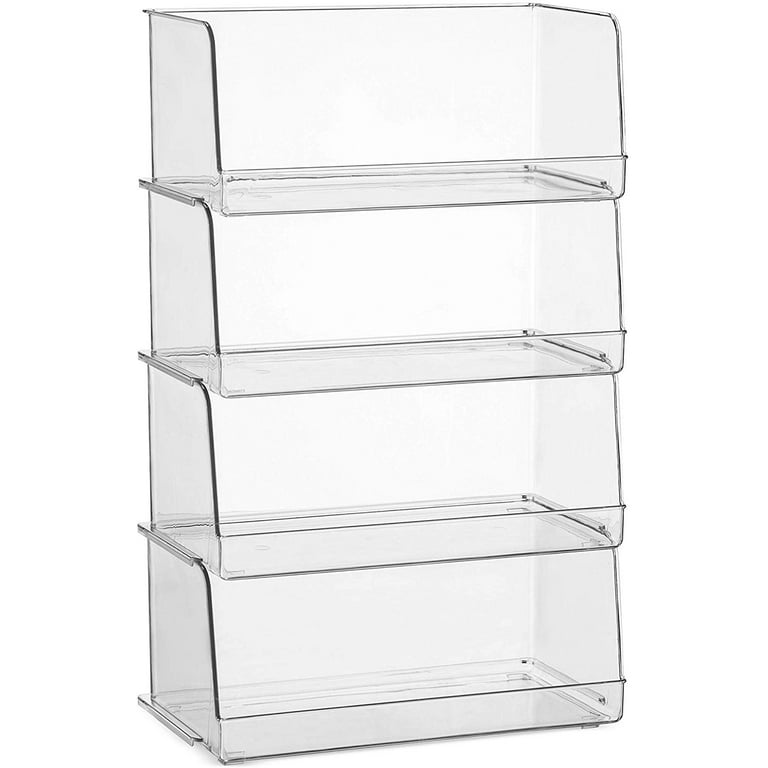 Set Of 4 Clear Pantry Organizer Bins Stackable Household Plastic Food  Storage Basket with Wide Open Front for Kitchen, Countertops, Cabinets