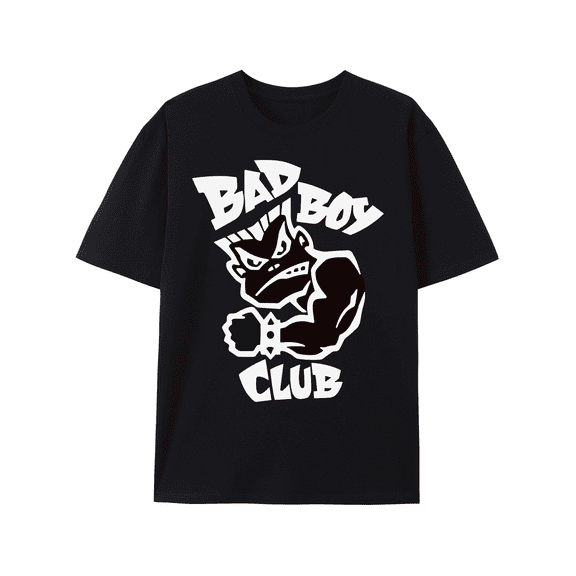 Bad Boy Club Print Men's Short Sleeve T-Shirts, Comfy Casual Elastic Crew Neck Tops For Men's Outdoor Activities