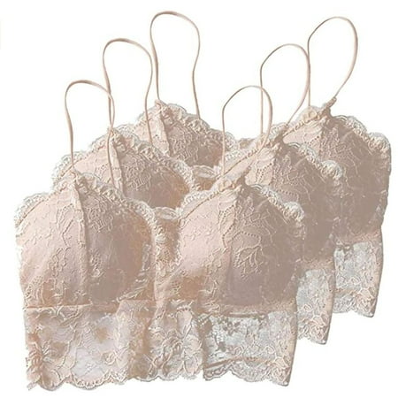 

HWRETIE Bras for Women Push Up Plus Size 3PC Women s Classic Mesh and Lace Breathable Vest Underwear Clearance Beige One Size